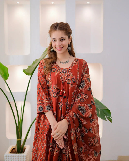 Terracotta Ajrakh Premium Cotton A Line Suit