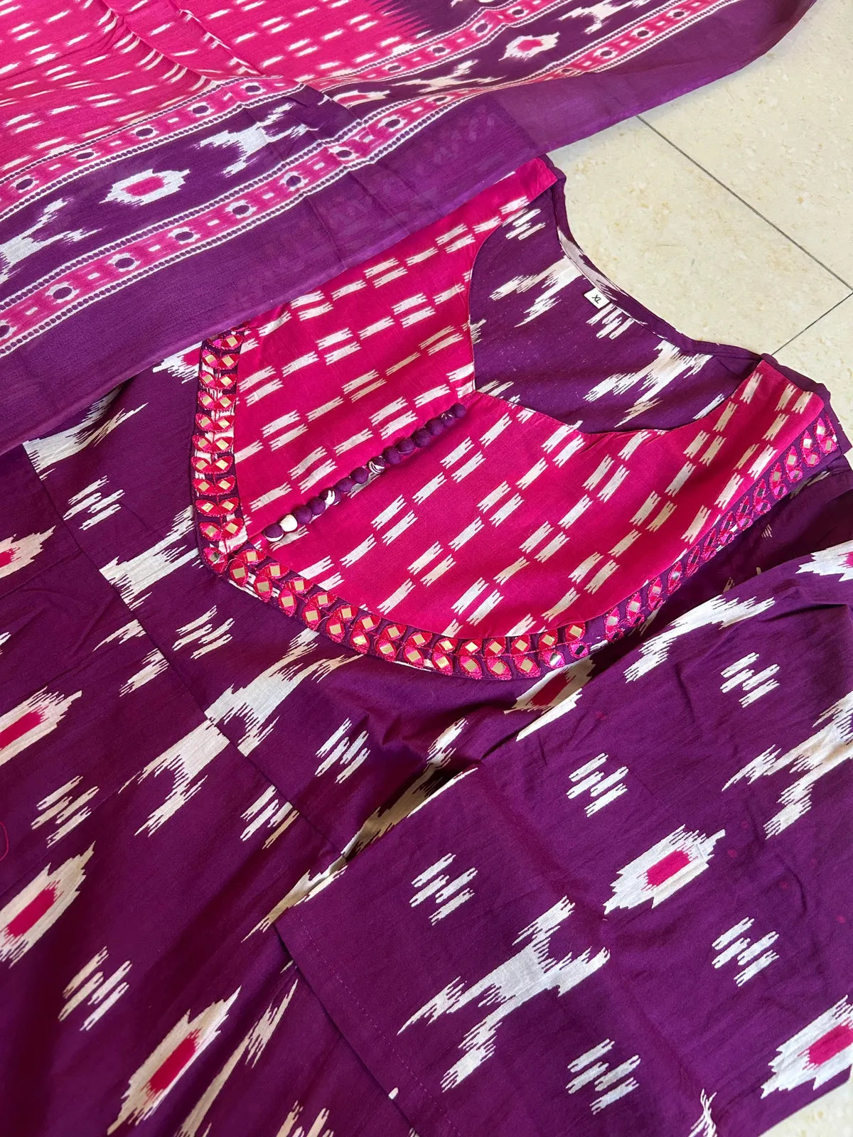 Pink And Purple Cotton Kurta Set With Dupatta For Women