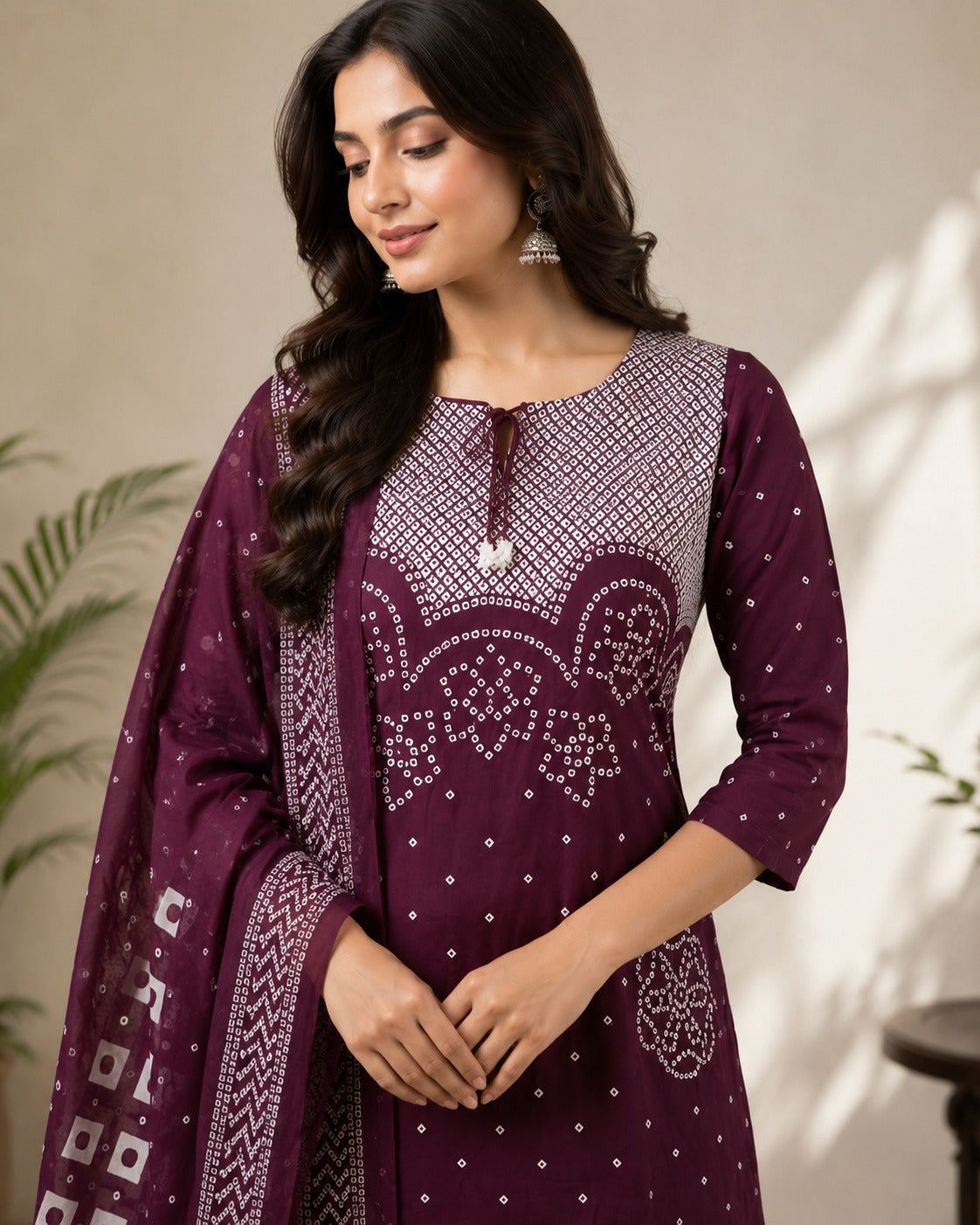 Maroon Mehfil Bandhej Work Cotton Suit