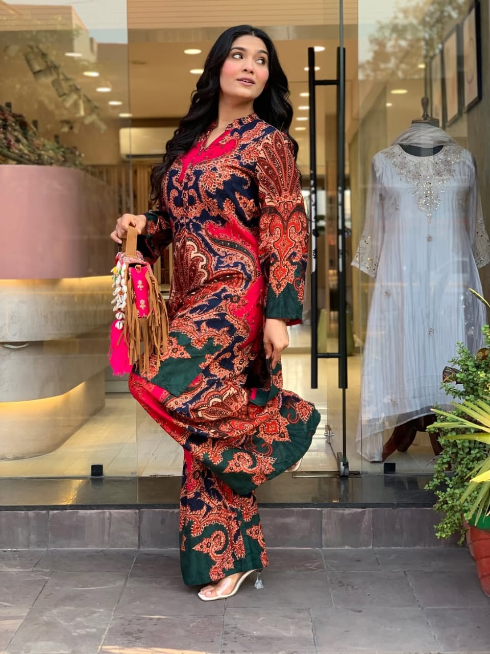 Women’s Red Paisley Print Kurta Palazzo Co-ord Set