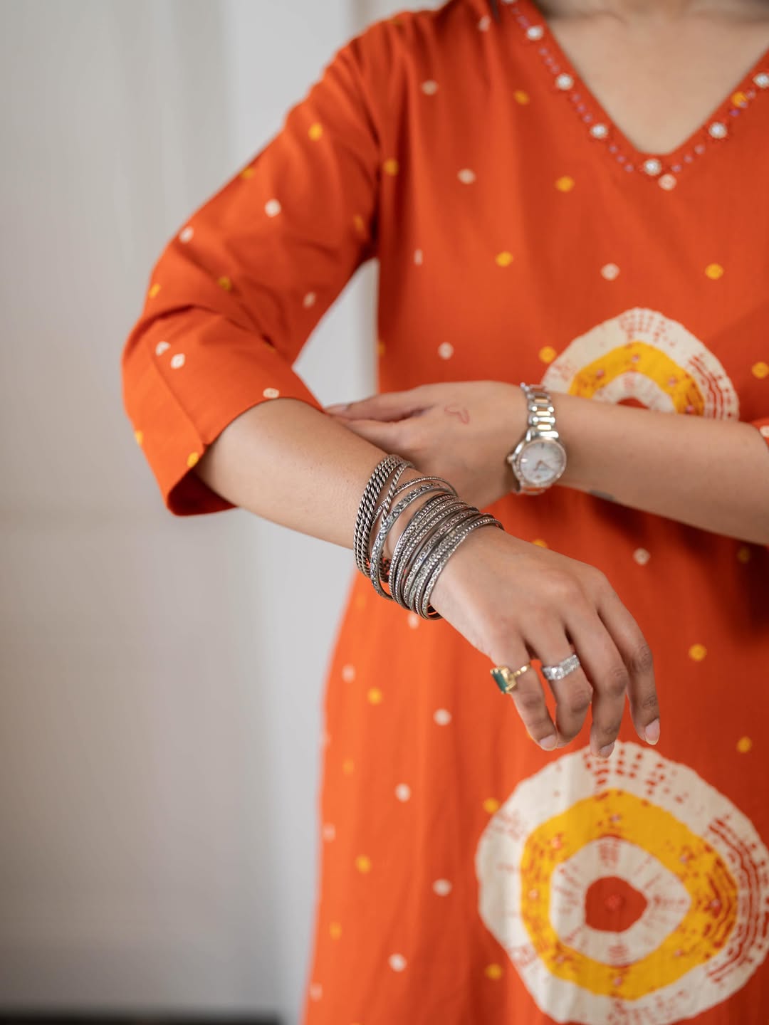 Orange Bandhani Print Kurta Set with Dupatta
