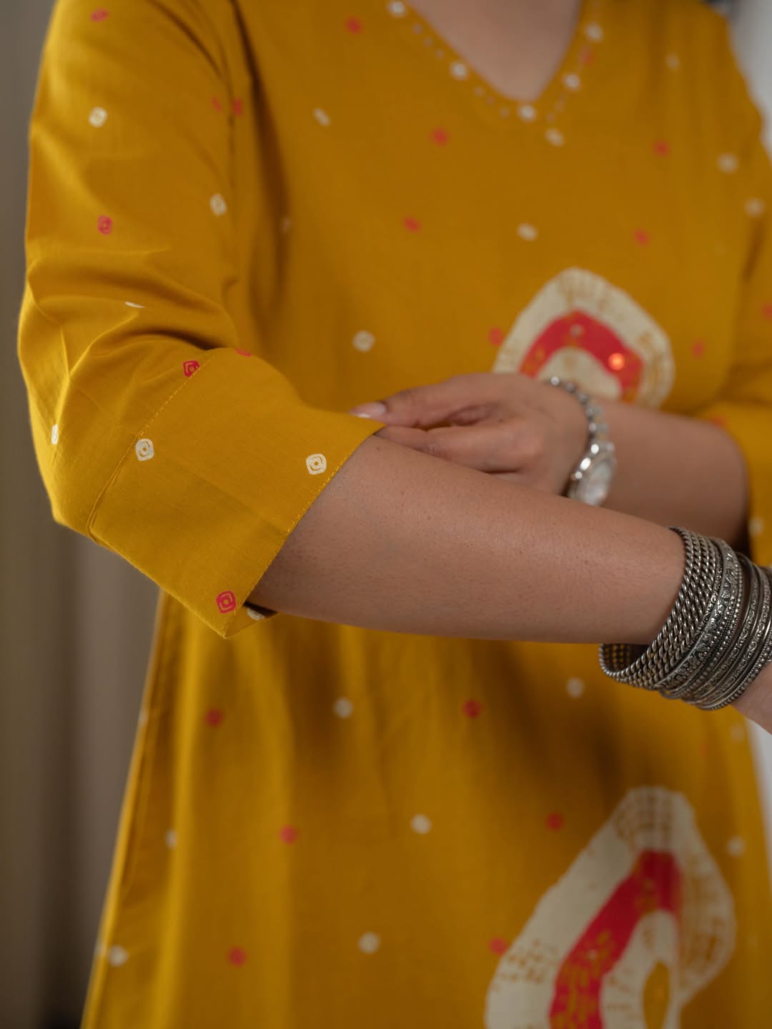 Mustard Bandhani Print Kurta Set with Dupatta