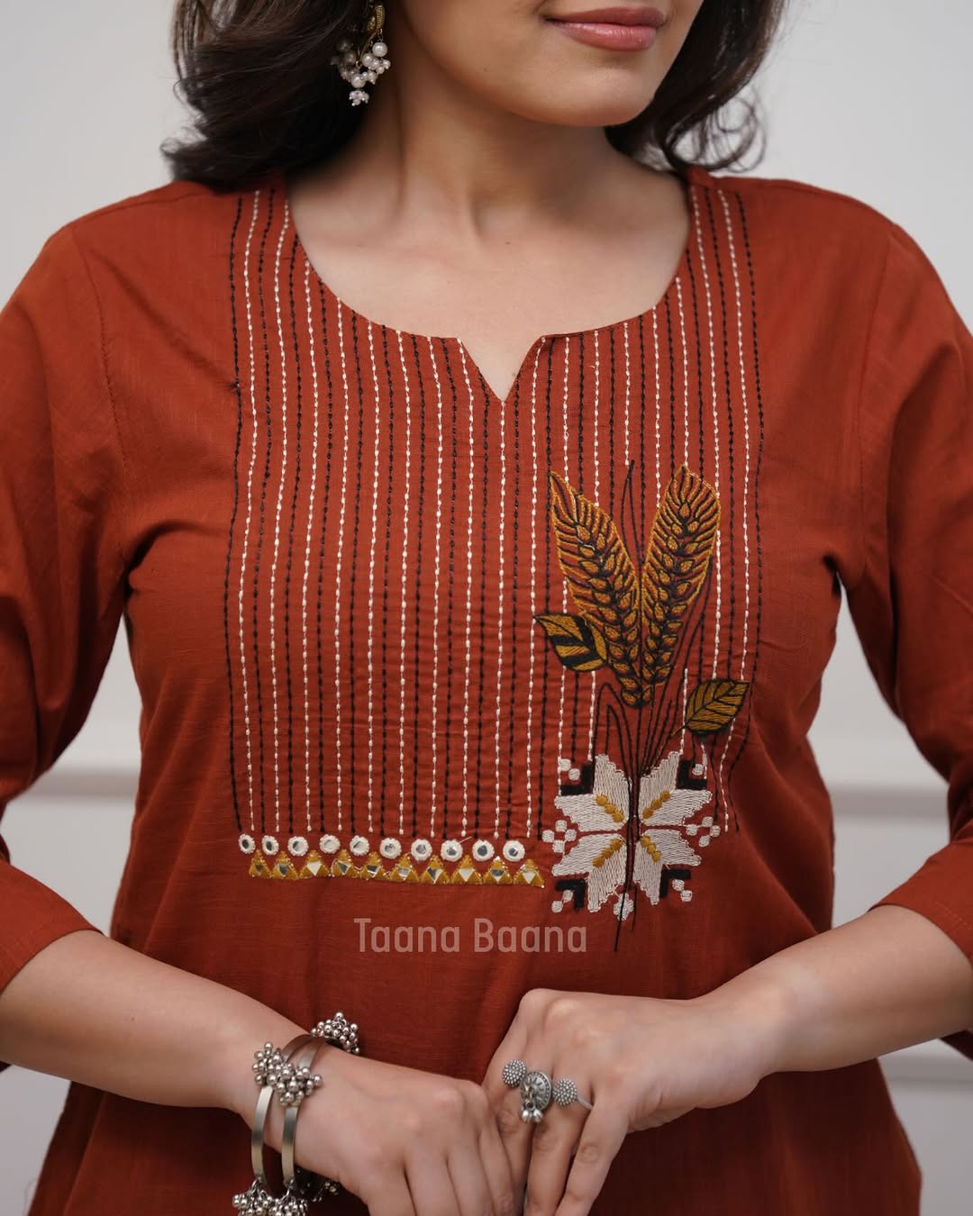 Rust Red Embroidered Kurta Set with Dupatta