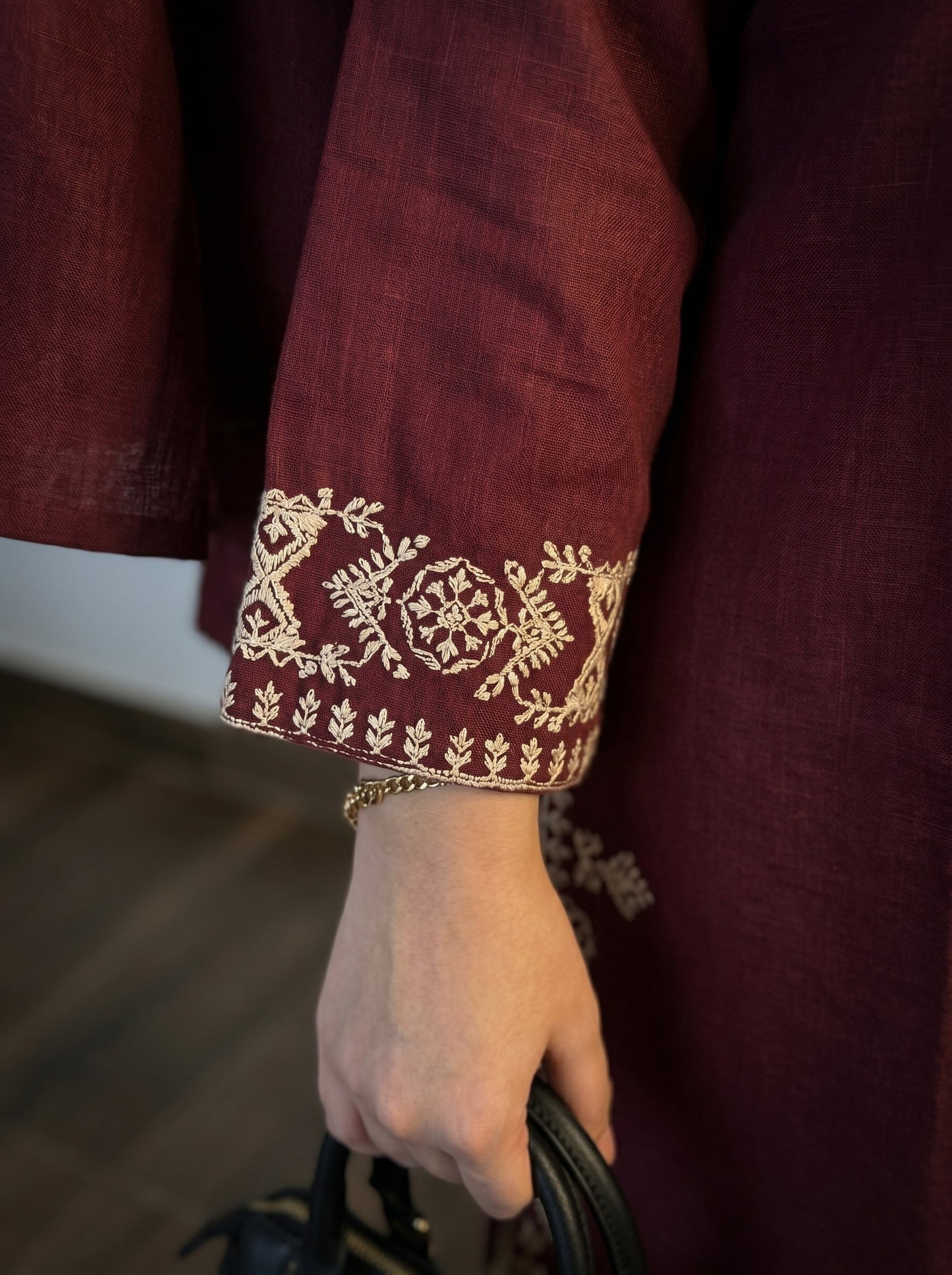 Embroidery Red Cotton Kurta Set with Palazzo Pants