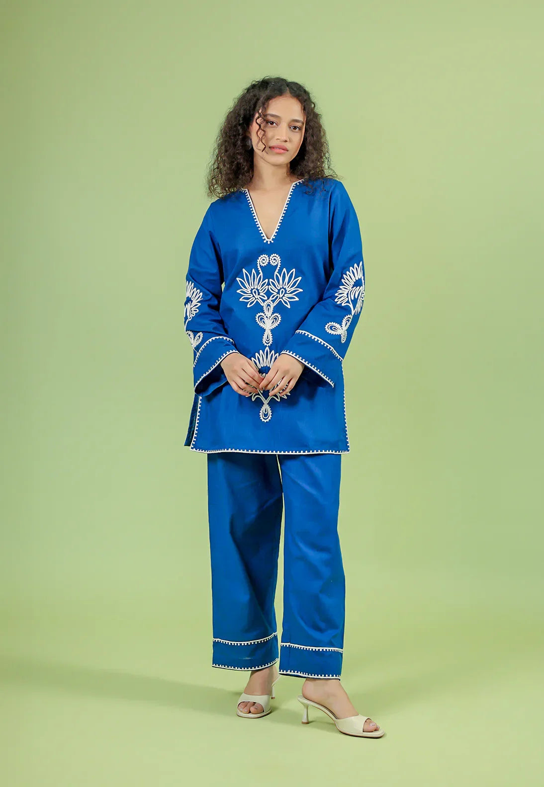 Alaya Blue Cotton Boxy Short Kurta Set