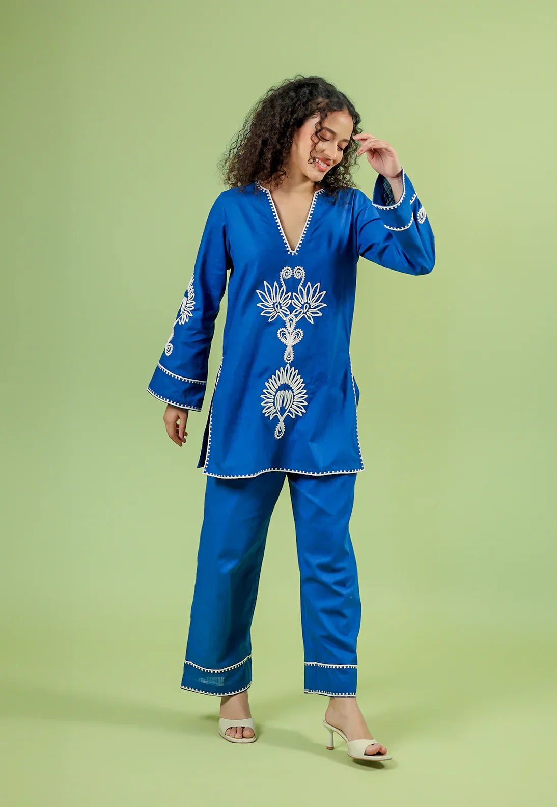 Alaya Blue Cotton Boxy Short Kurta Set