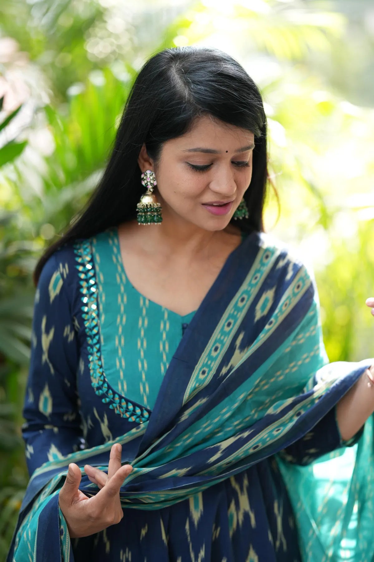 Navy Blue Cotton Kurta Set With Dupatta For Women