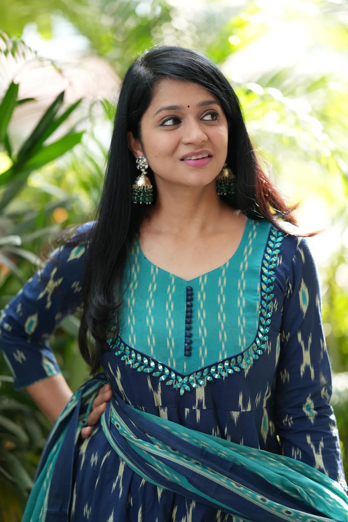 Navy Blue Cotton Kurta Set With Dupatta For Women