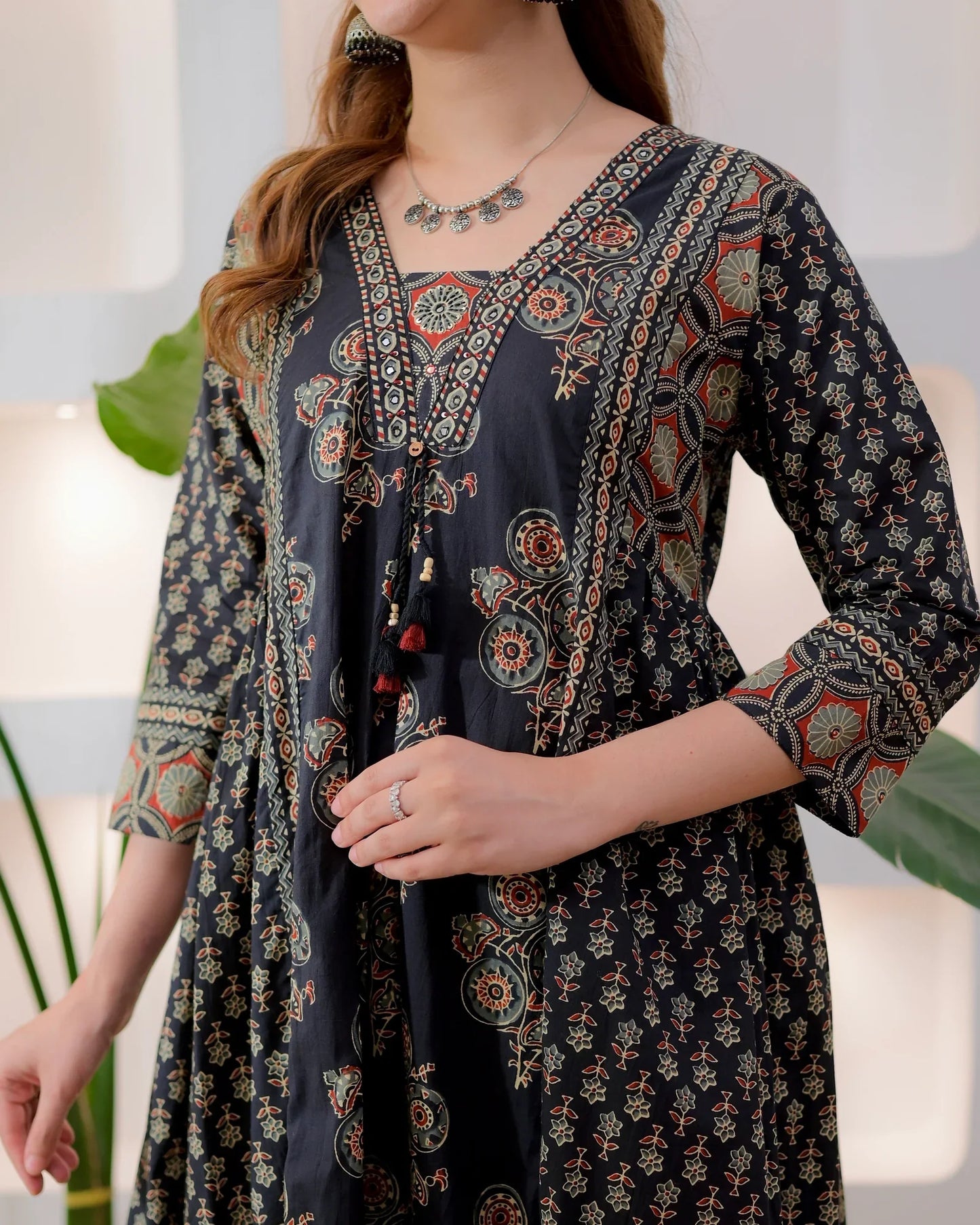 Midnight Ajrakh Premium Cotton A Line Suit