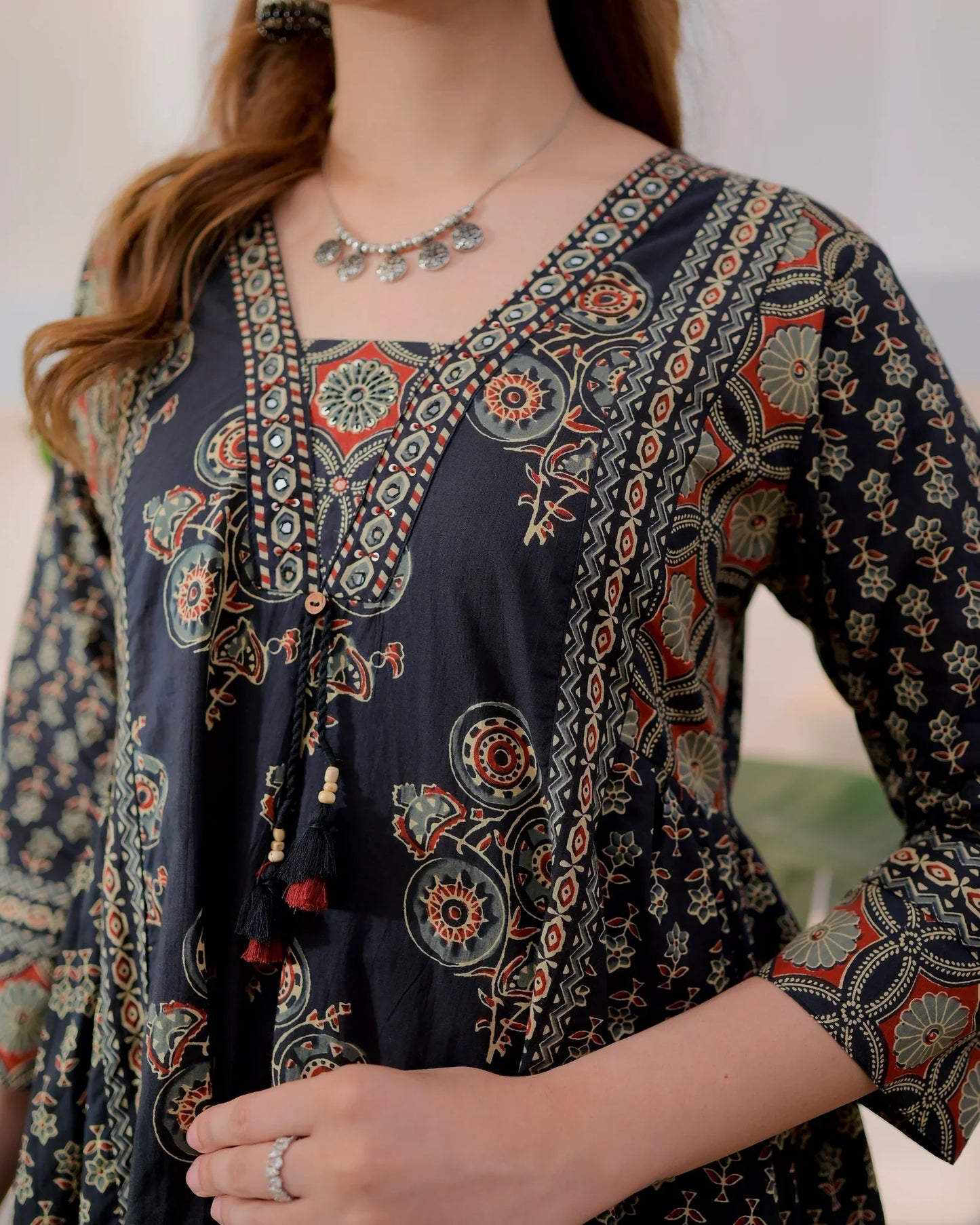 Midnight Ajrakh Premium Cotton A Line Suit