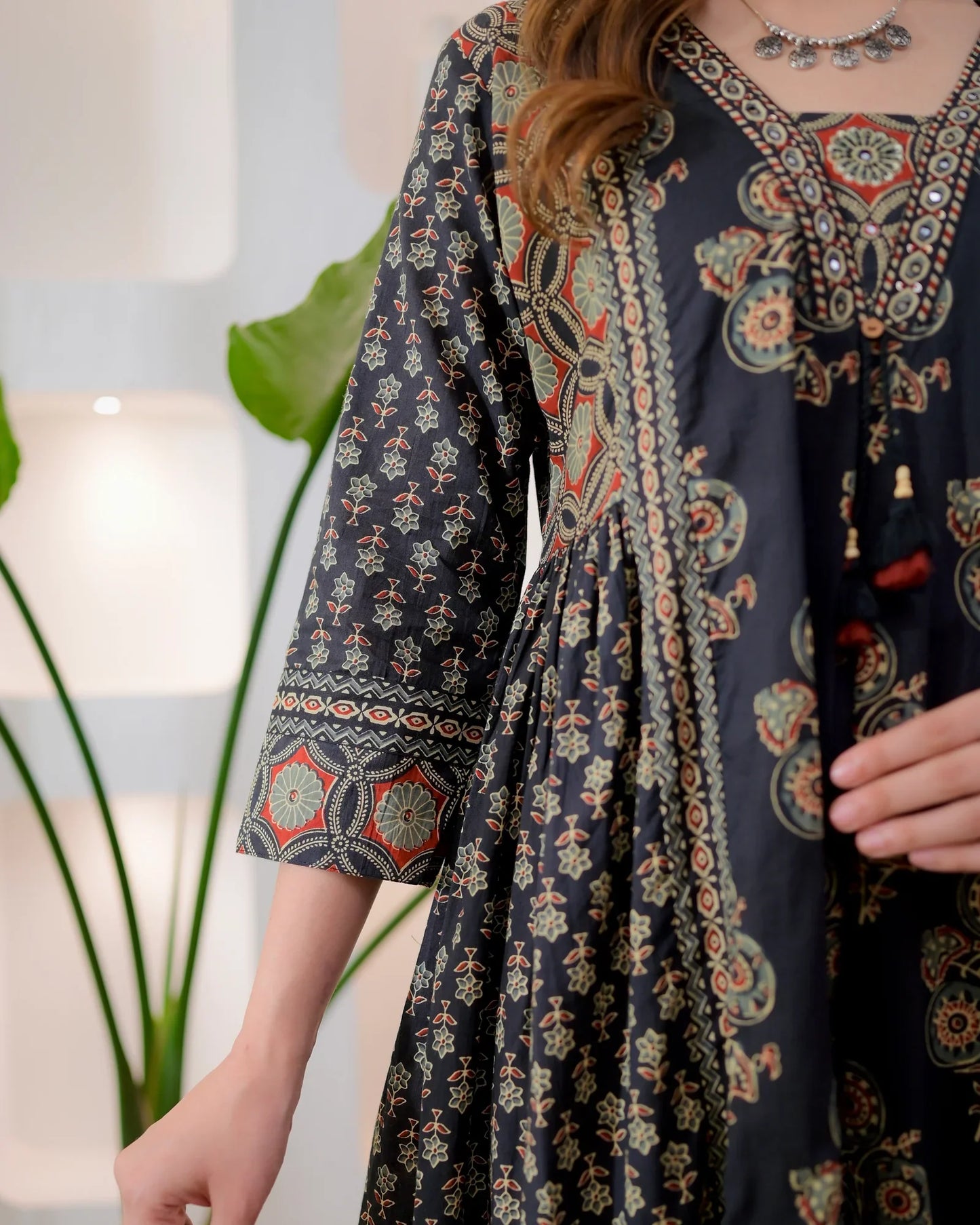 Midnight Ajrakh Premium Cotton A Line Suit