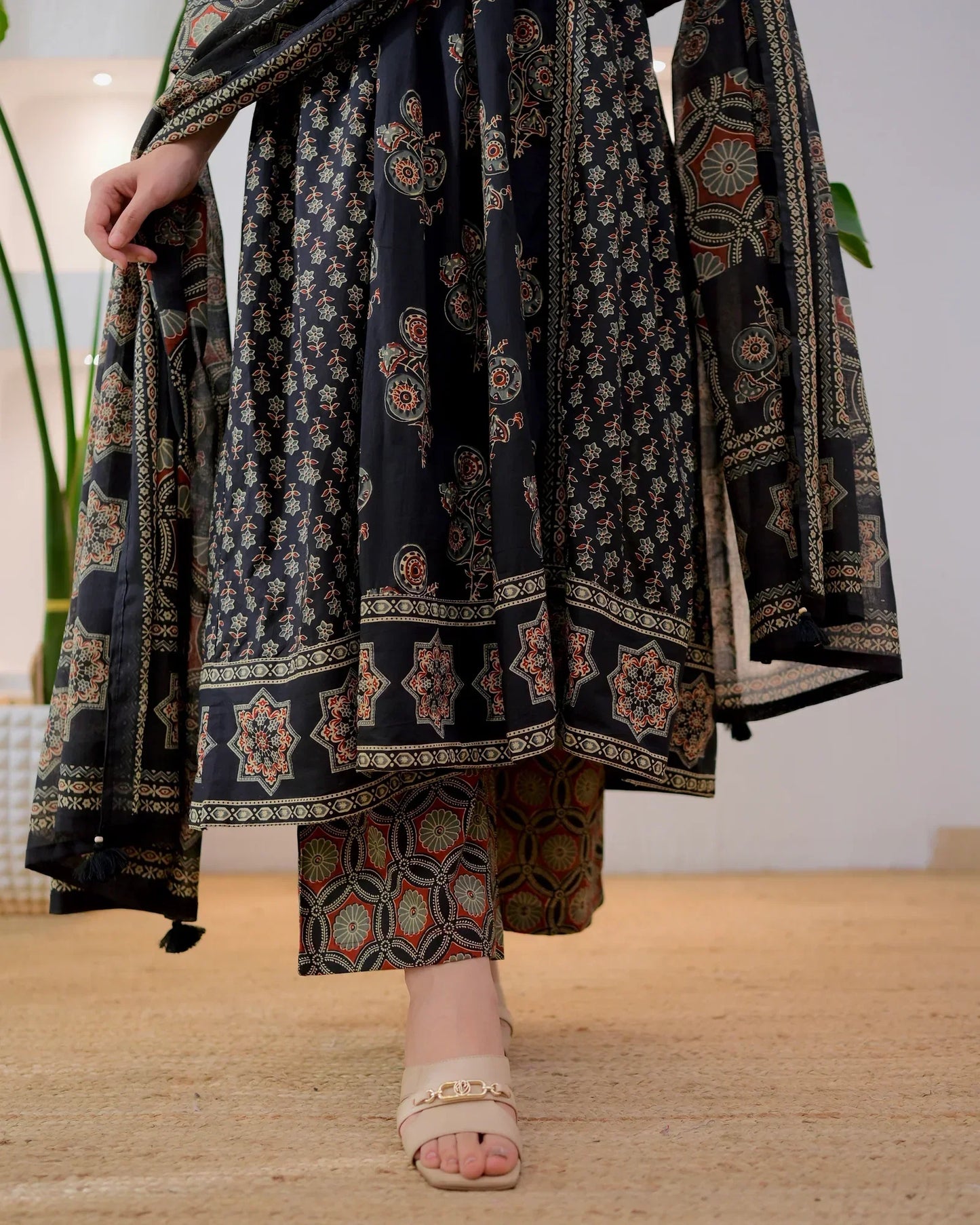 Midnight Ajrakh Premium Cotton A Line Suit