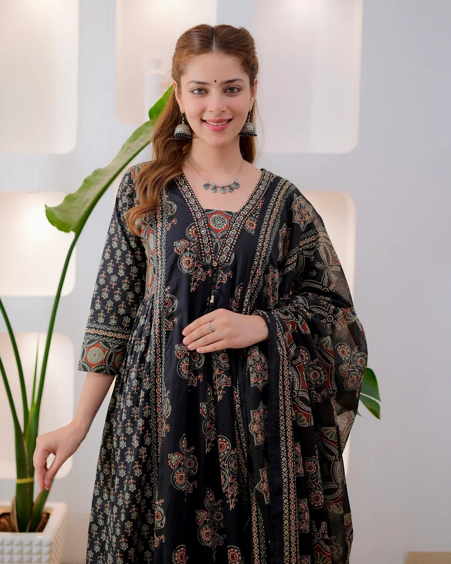 Midnight Ajrakh Premium Cotton A Line Suit