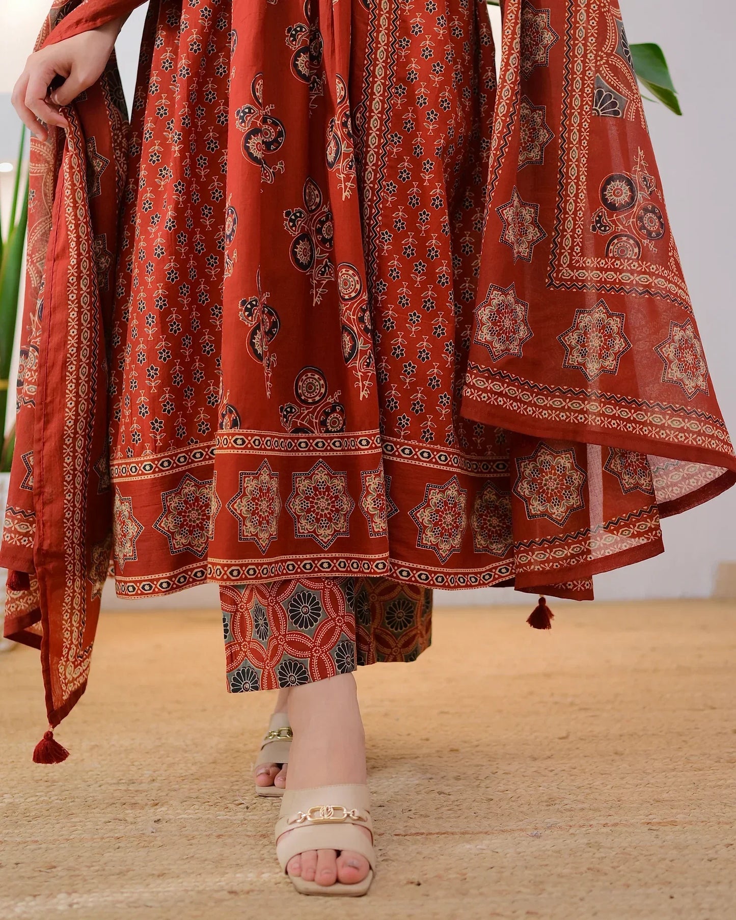 Terracotta Ajrakh Premium Cotton A Line Suit