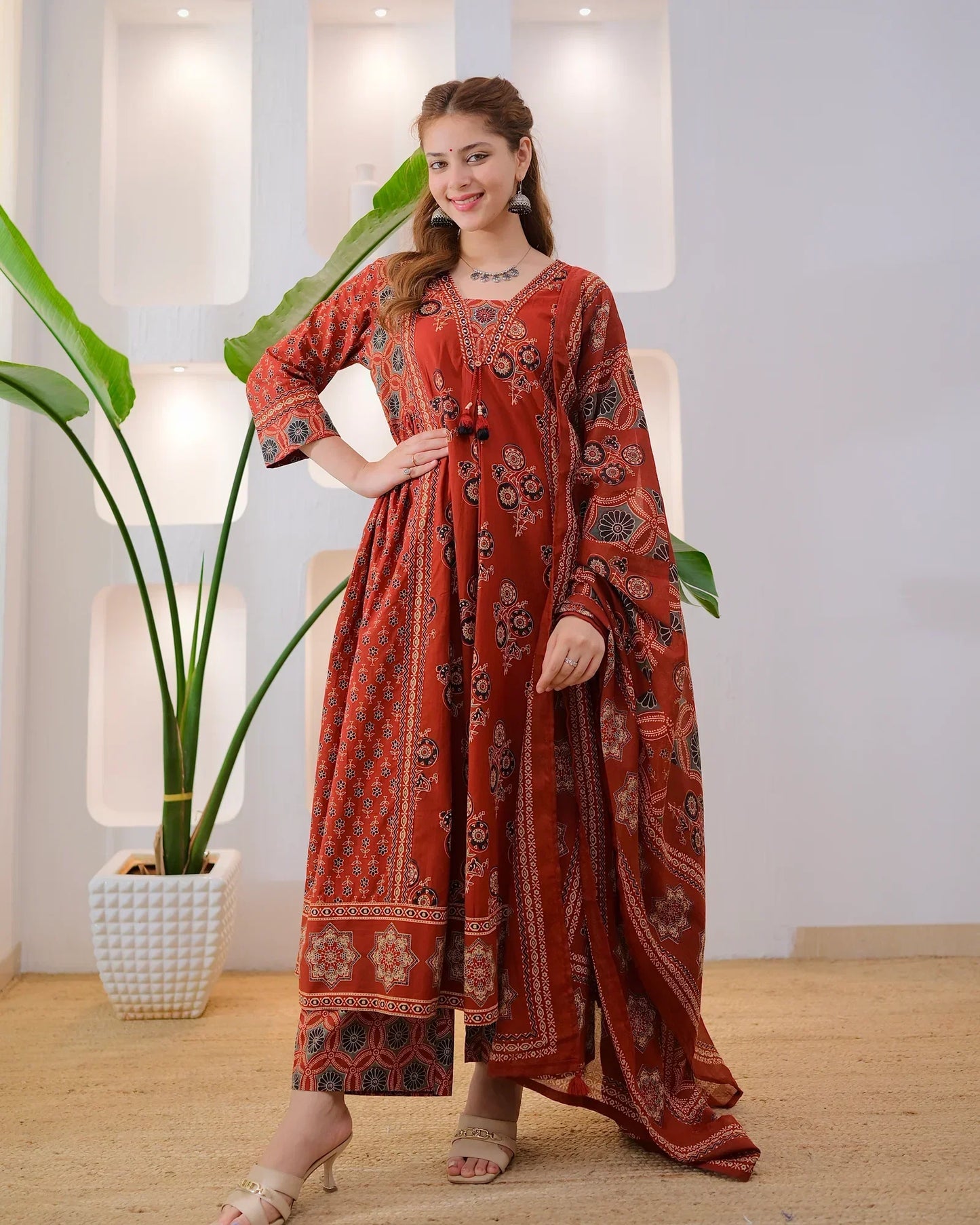 Terracotta Ajrakh Premium Cotton A Line Suit