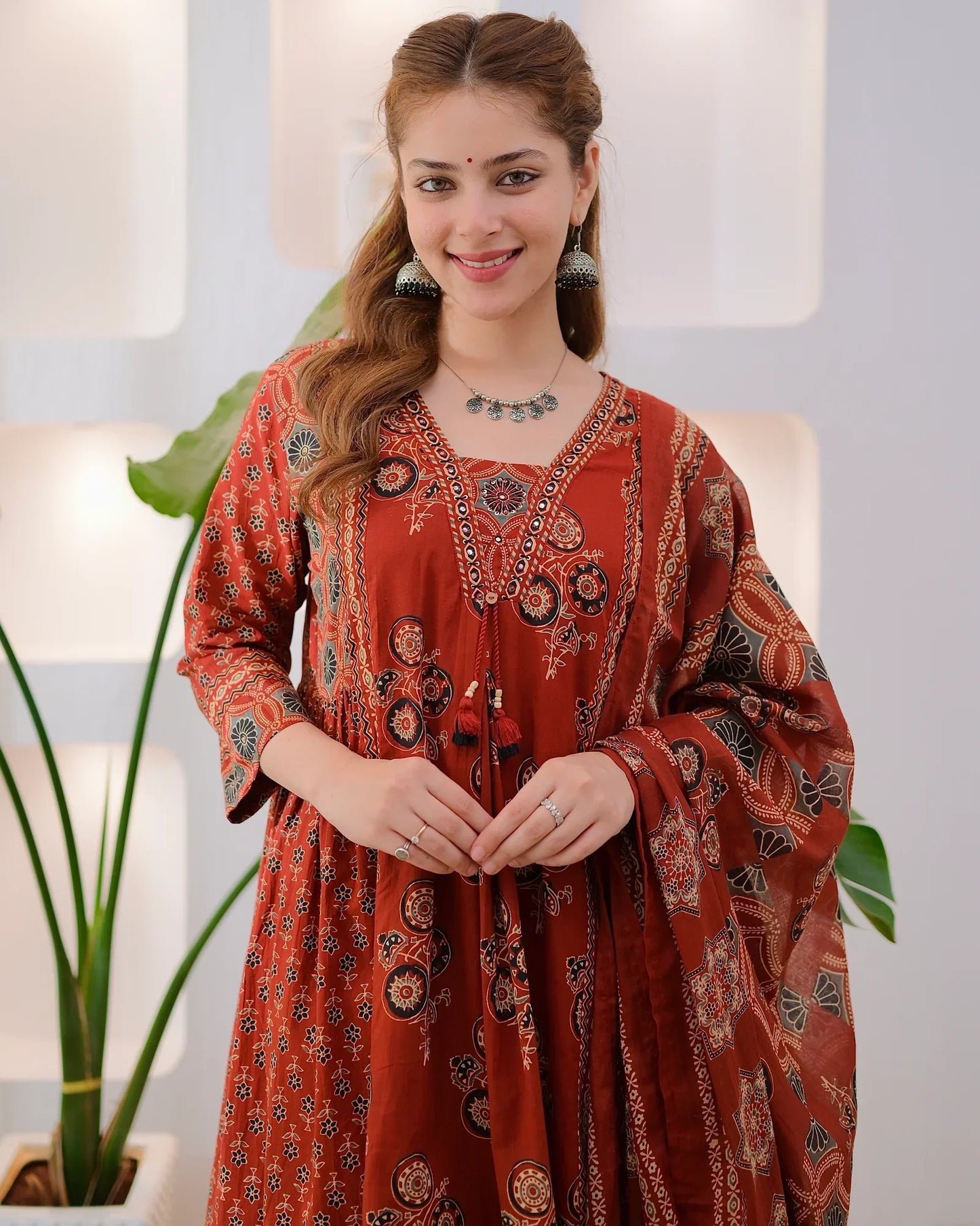 Terracotta Ajrakh Premium Cotton A Line Suit