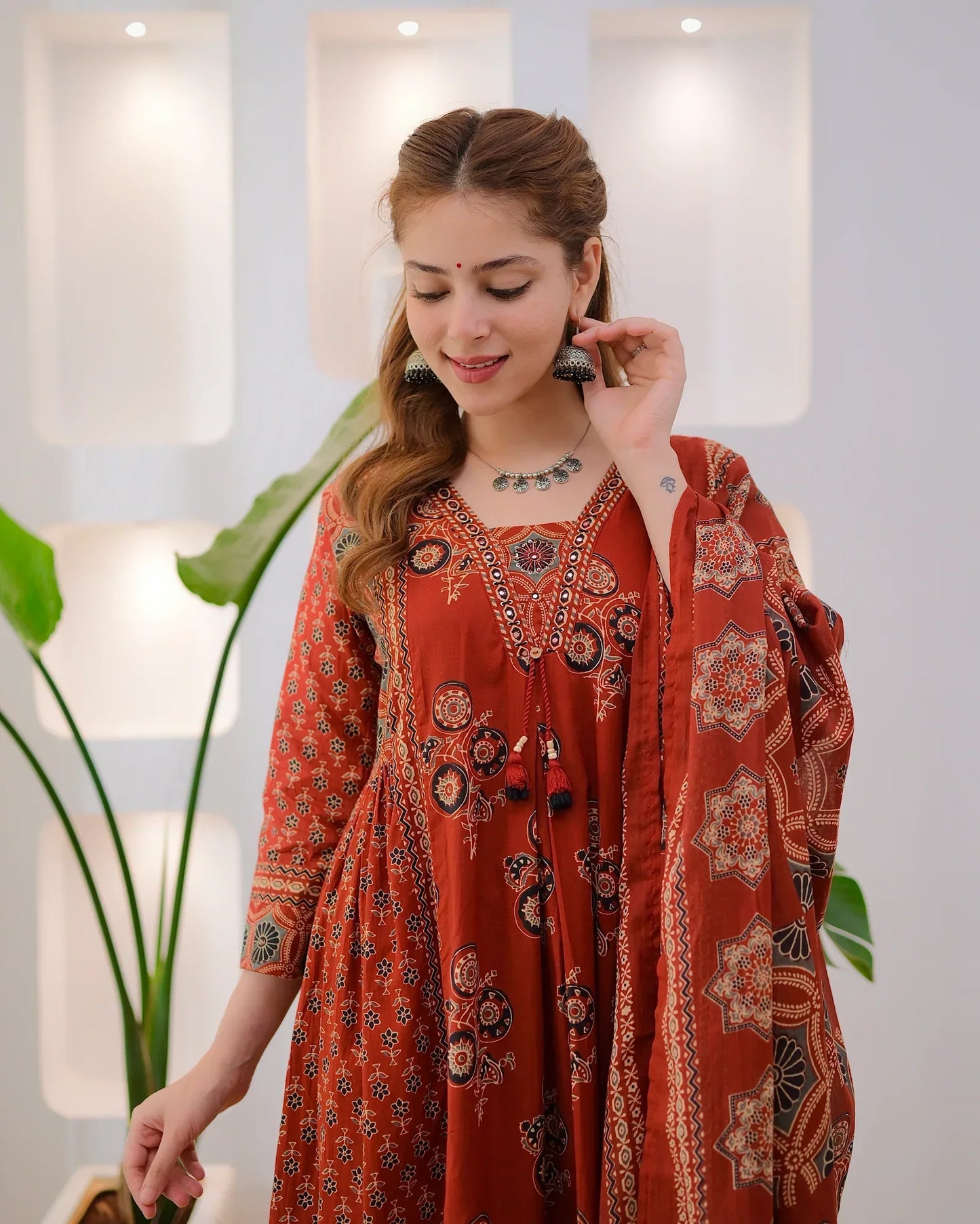 Terracotta Ajrakh Premium Cotton A Line Suit