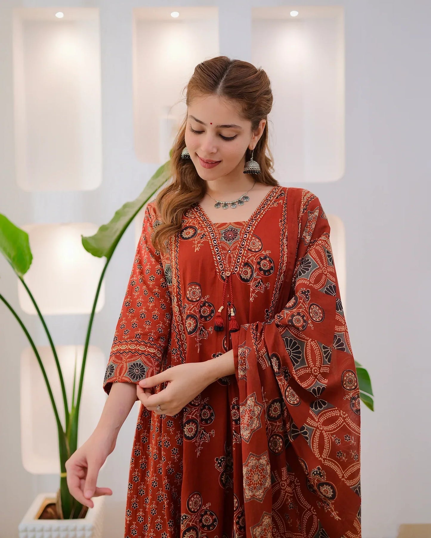 Terracotta Ajrakh Premium Cotton A Line Suit