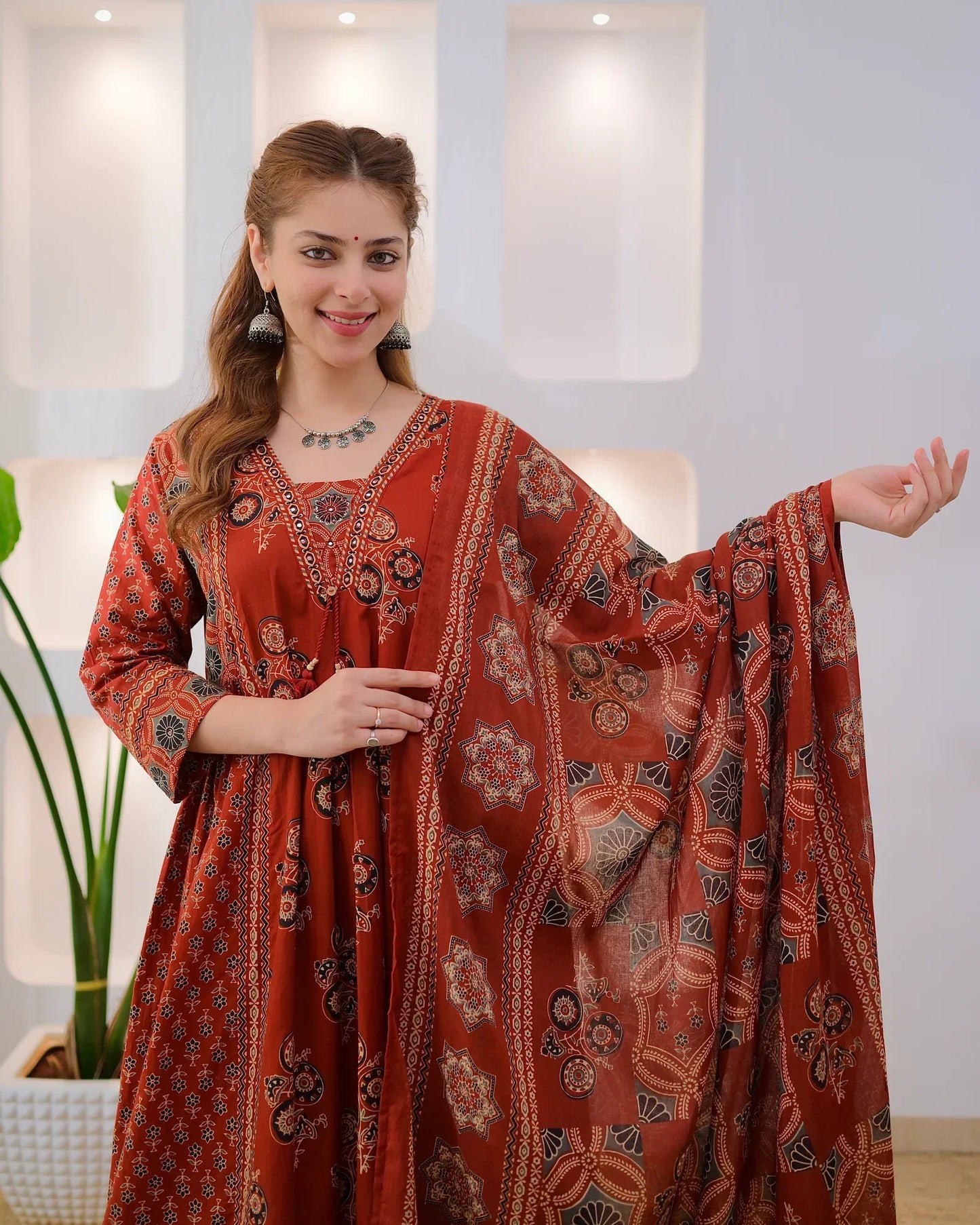 Terracotta Ajrakh Premium Cotton A Line Suit