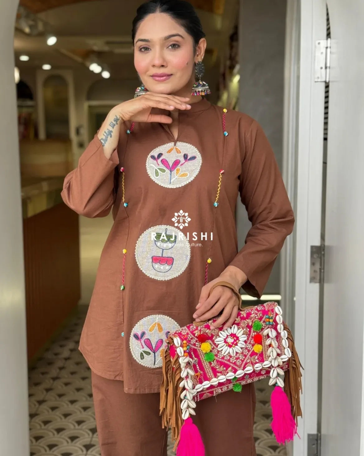 Rust Brown Mirror Work Co-ord Set