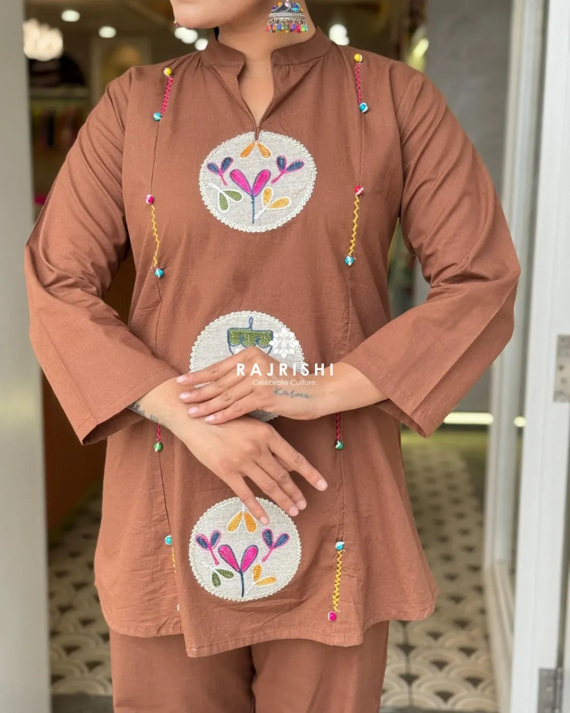 Rust Brown Mirror Work Co-ord Set