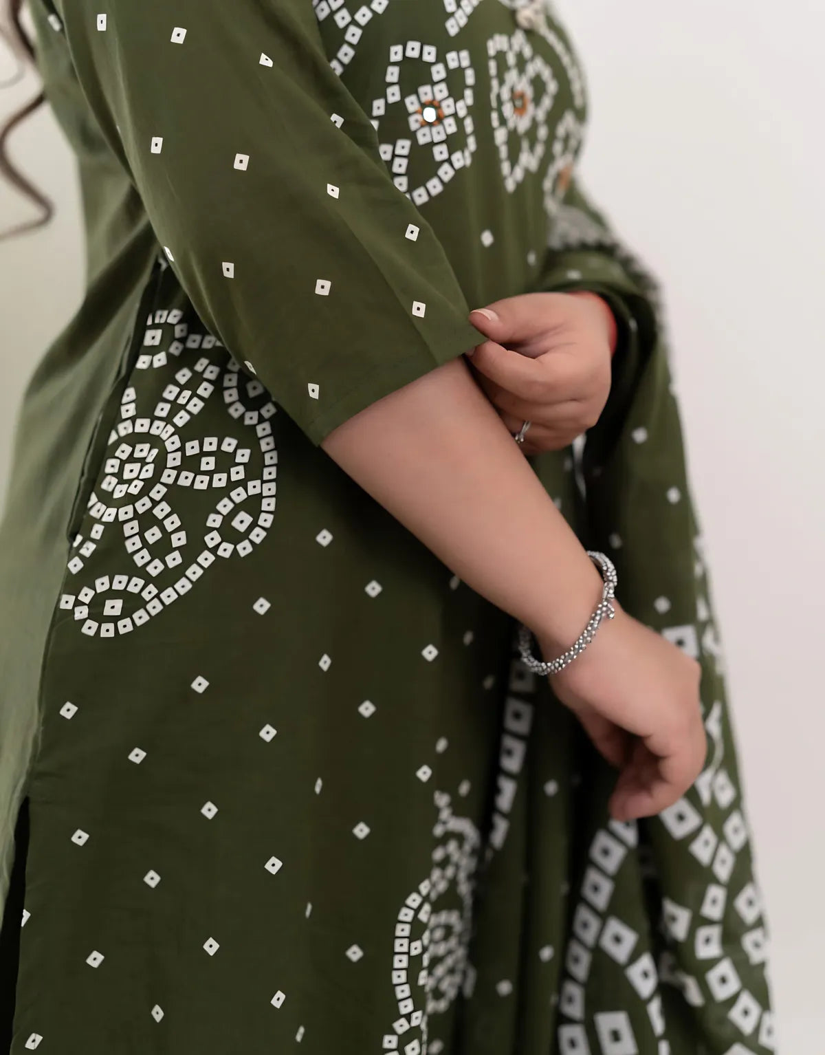 Mehendi Muse Bandhej Mirror Work Cotton Suit