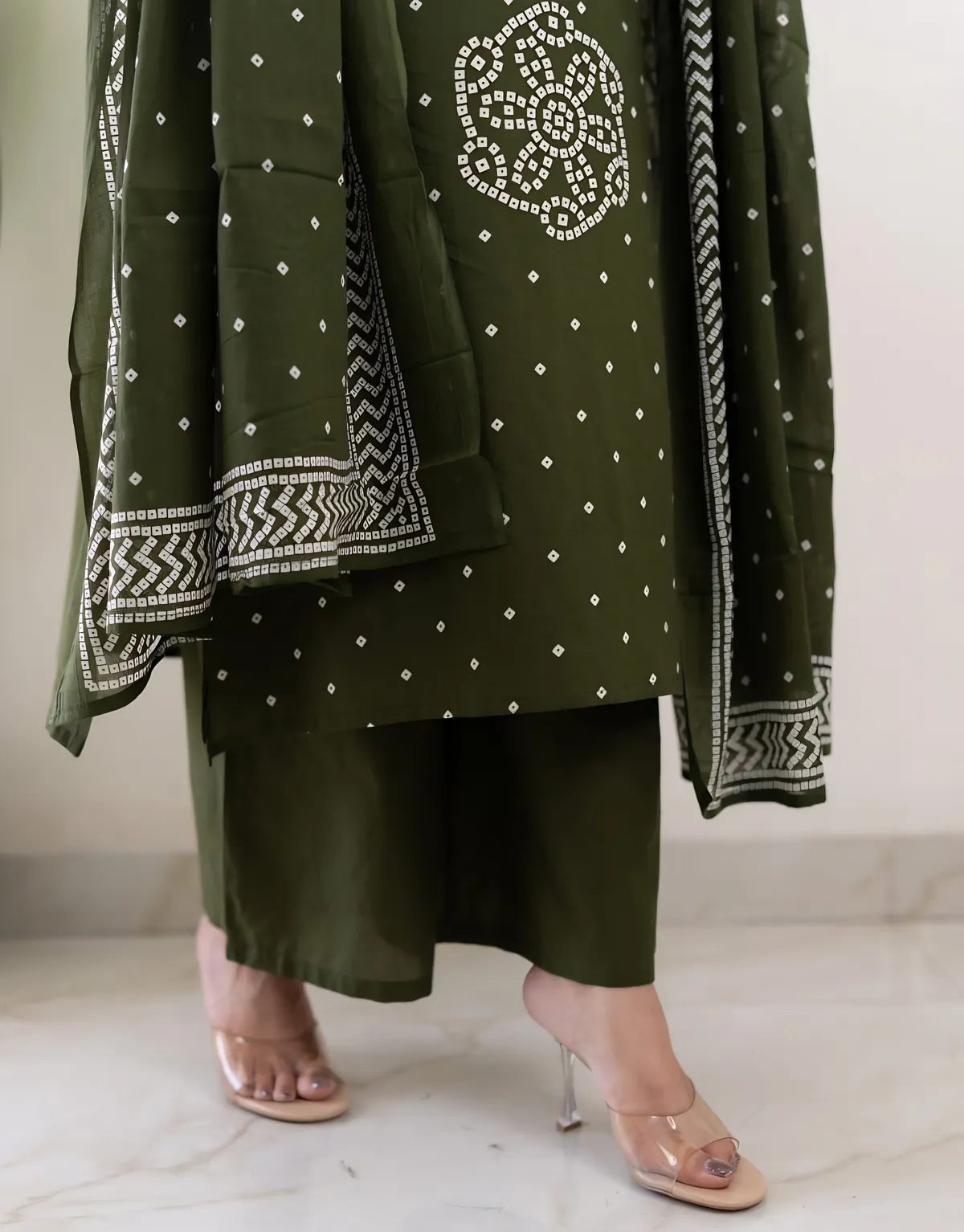 Mehendi Muse Bandhej Mirror Work Cotton Suit