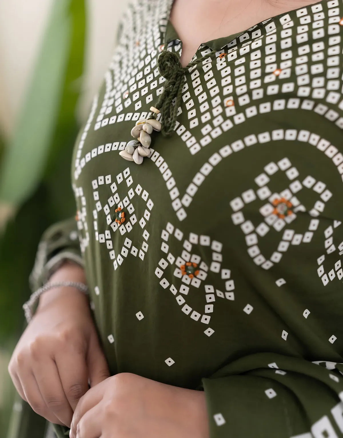 Mehendi Muse Bandhej Mirror Work Cotton Suit