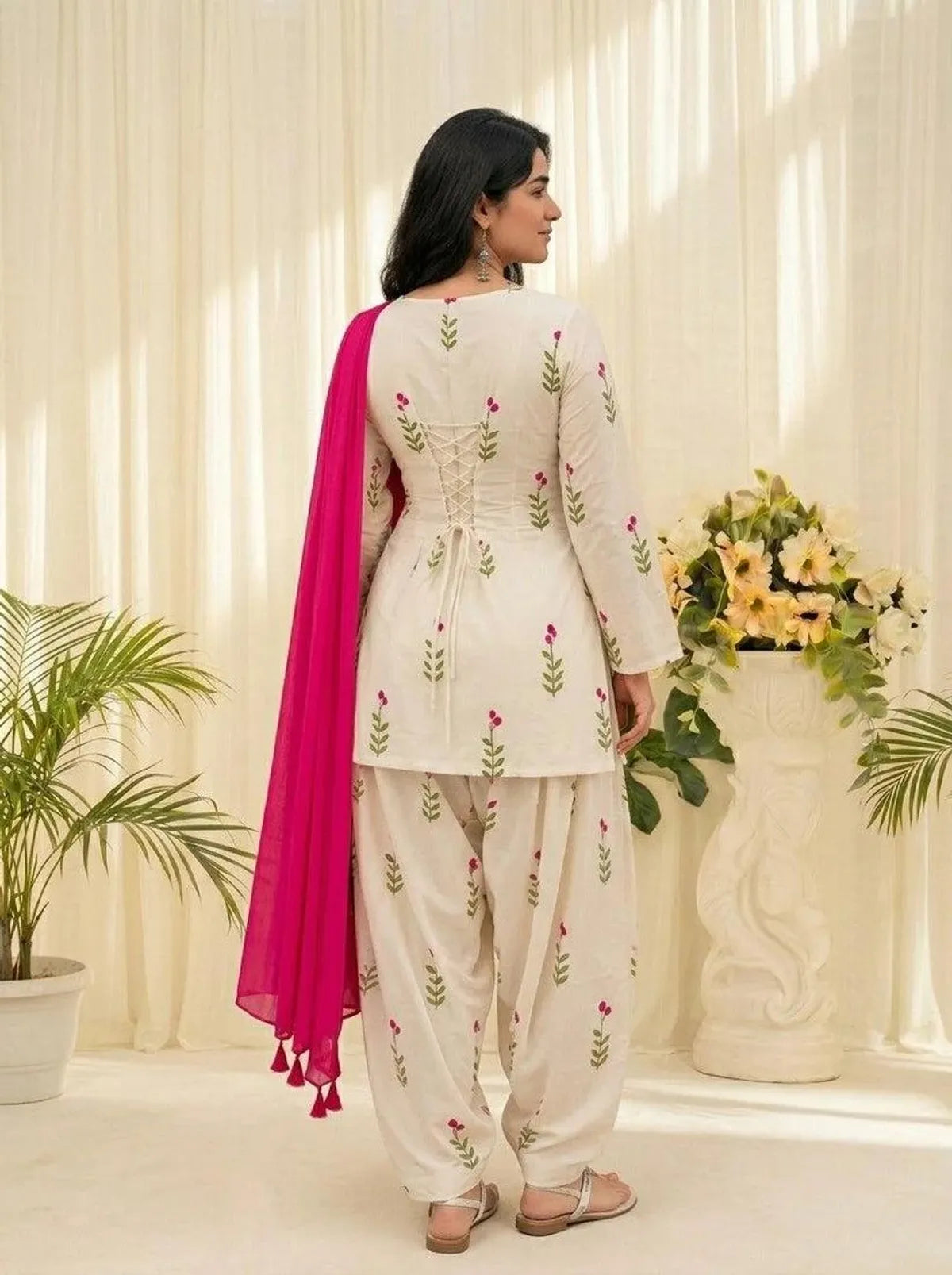 Gulbahar White Floral Cotton Farshi Salwar Suit Set