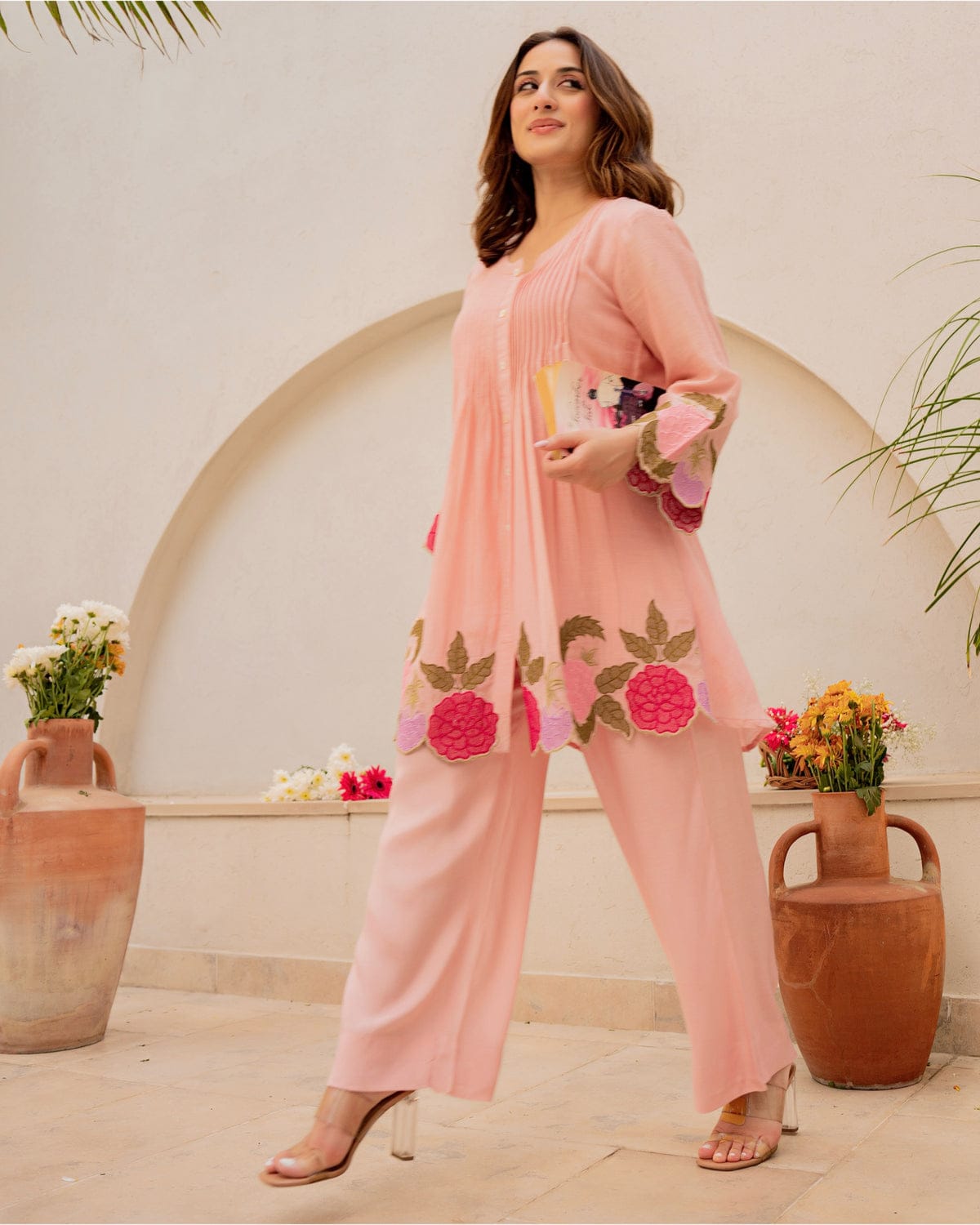 Peach Blossom Embroidered Kurta Set