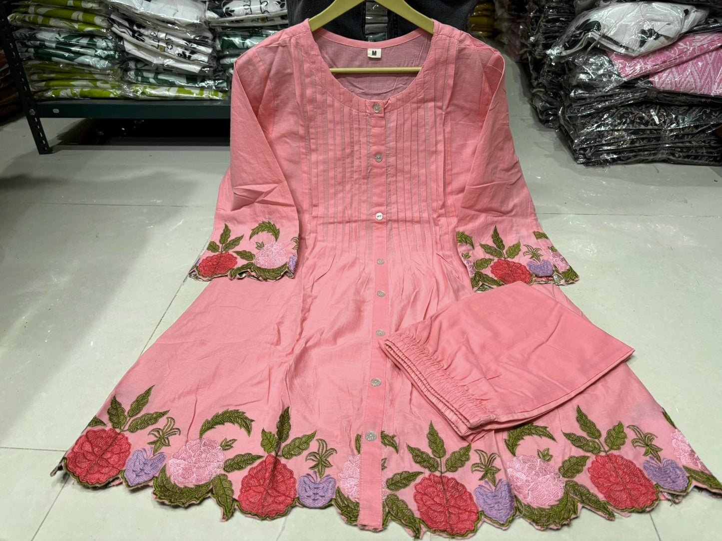 Peach Blossom Embroidered Kurta Set