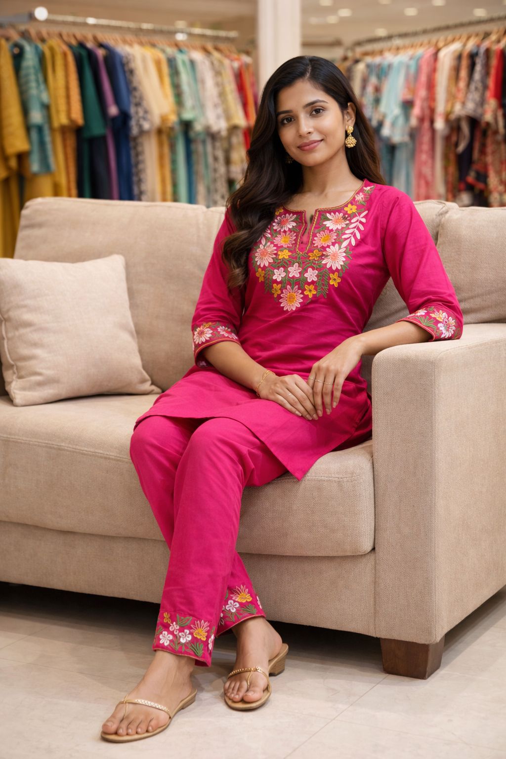 Magenta Floral Embroidered Coord Set