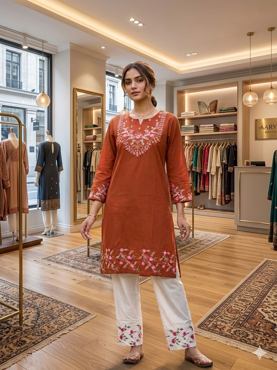 Rust Rose Embroidered Co-ord Set