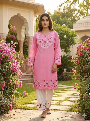 Pink Blossom Embroidered Co-ord Set
