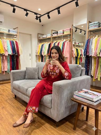 Ruby Red Floral Embroidered Co-ord Set
