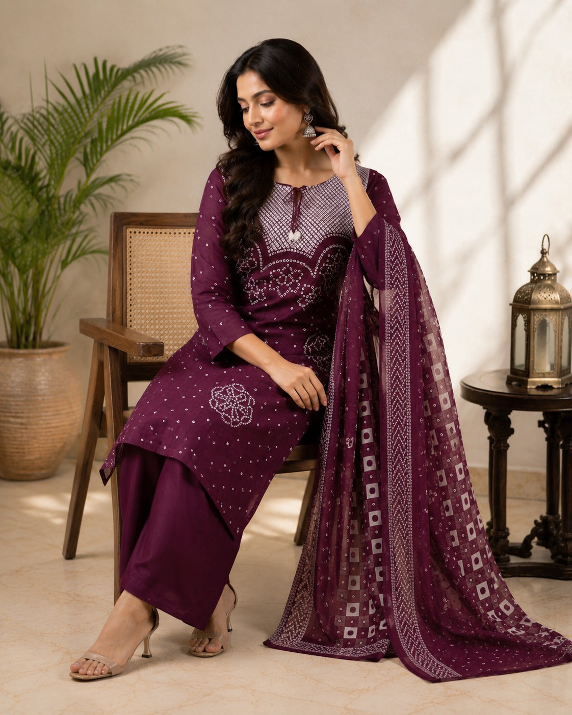 Maroon Mehfil Bandhej Work Cotton Suit