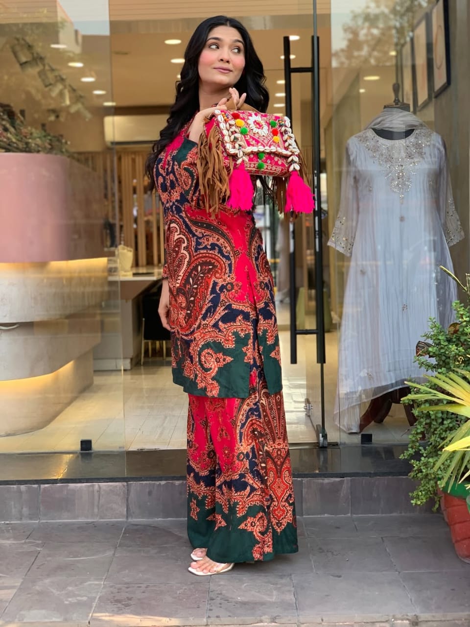 Women’s Red Paisley Print Kurta Palazzo Co-ord Set