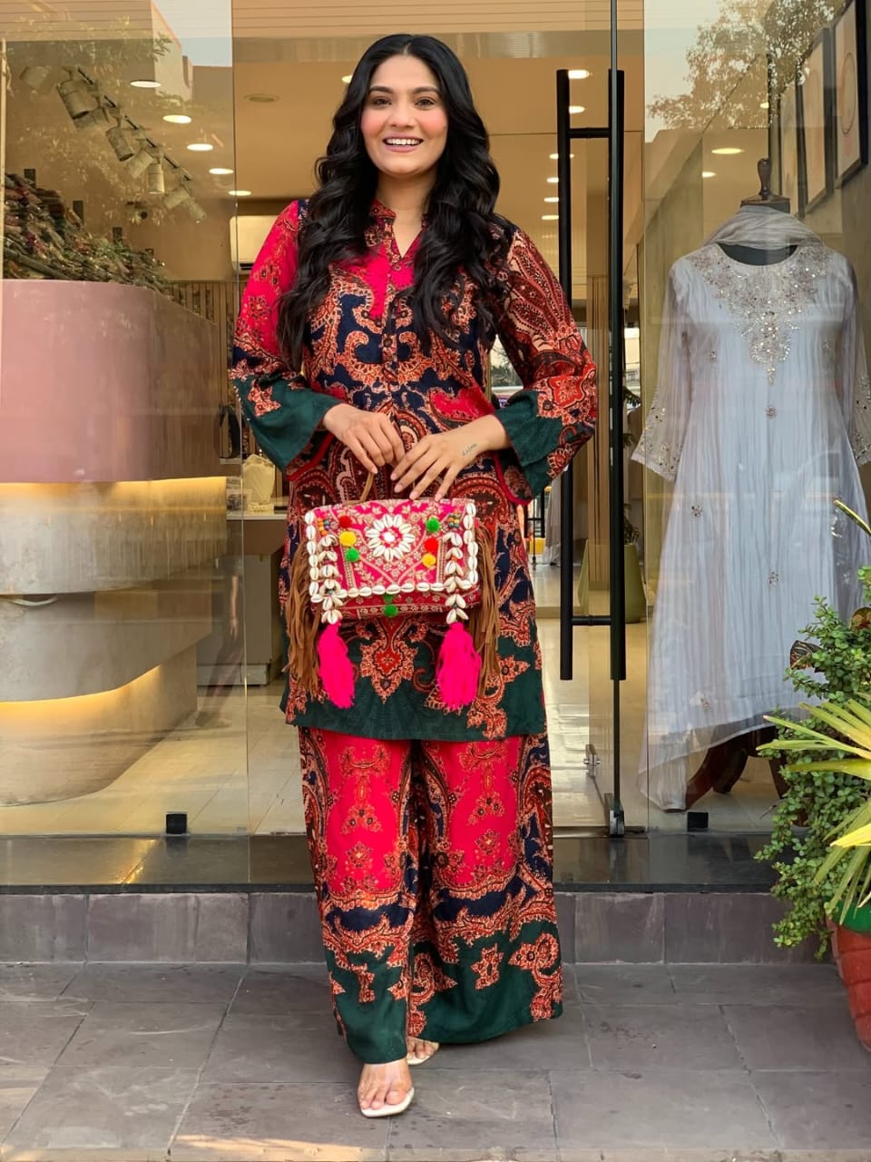 Women’s Red Paisley Print Kurta Palazzo Co-ord Set