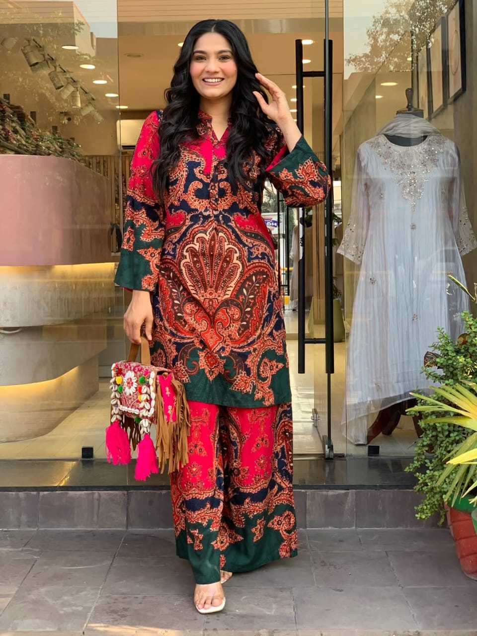 Women’s Red Paisley Print Kurta Palazzo Co-ord Set