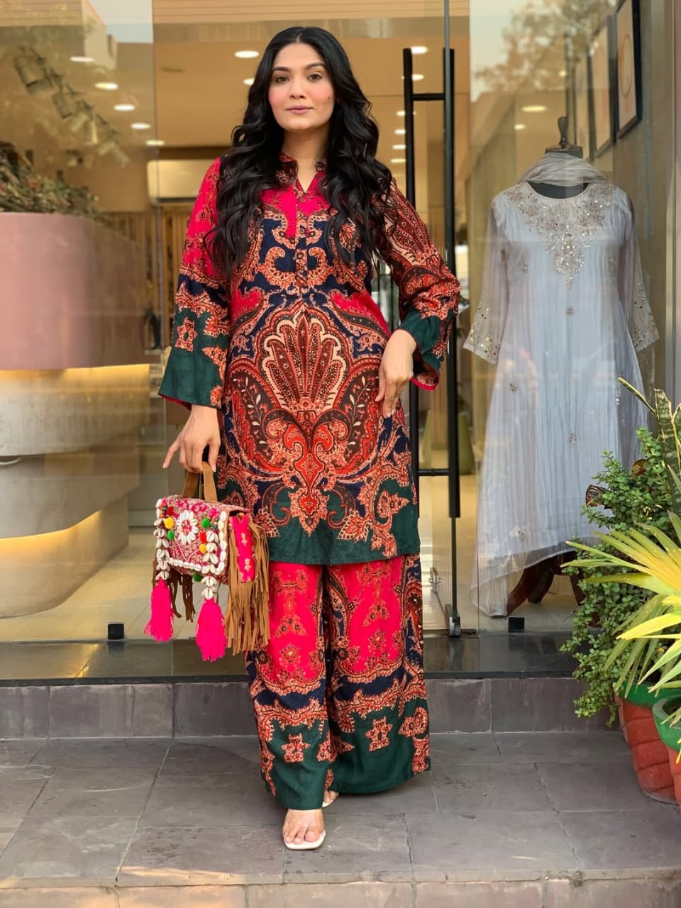 Women’s Red Paisley Print Kurta Palazzo Co-ord Set