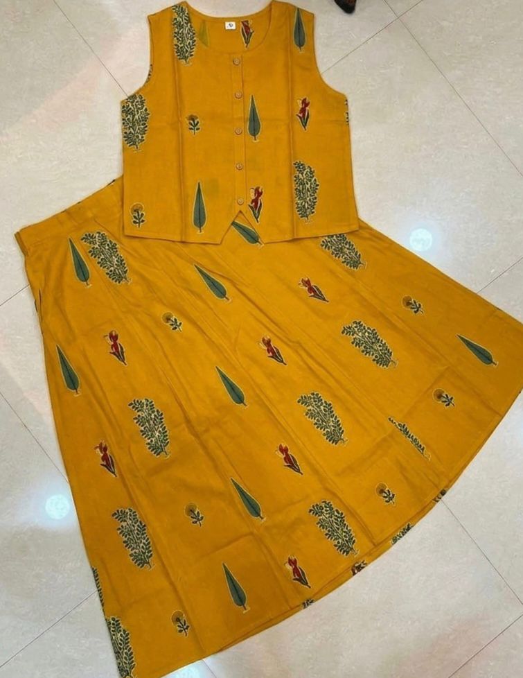 Mustard Yellow Printed Sleeveless Anarkali Kurta