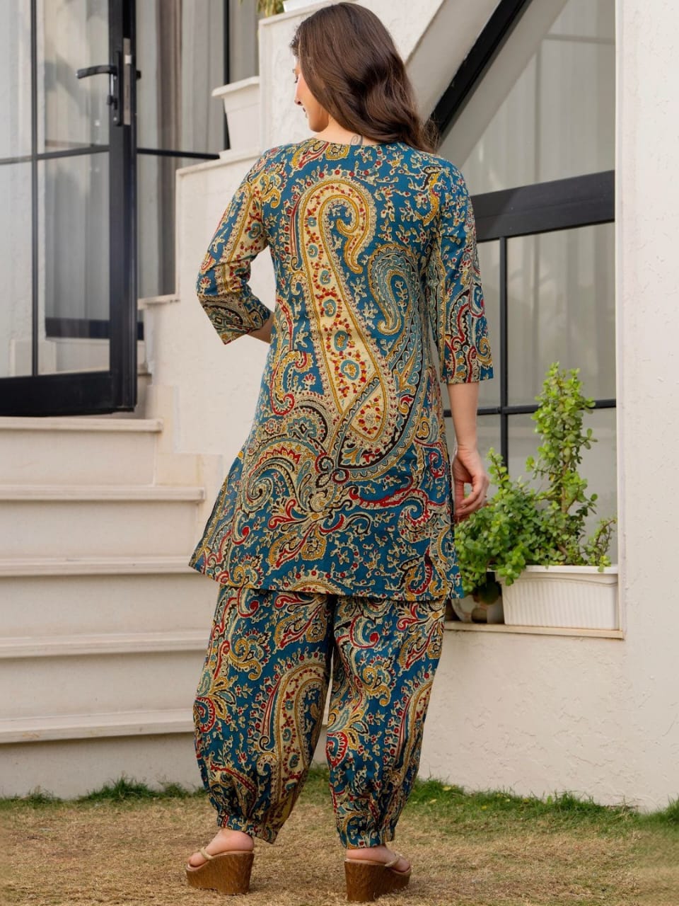 Teal Paisley Printed Cotton Co-Ord Set