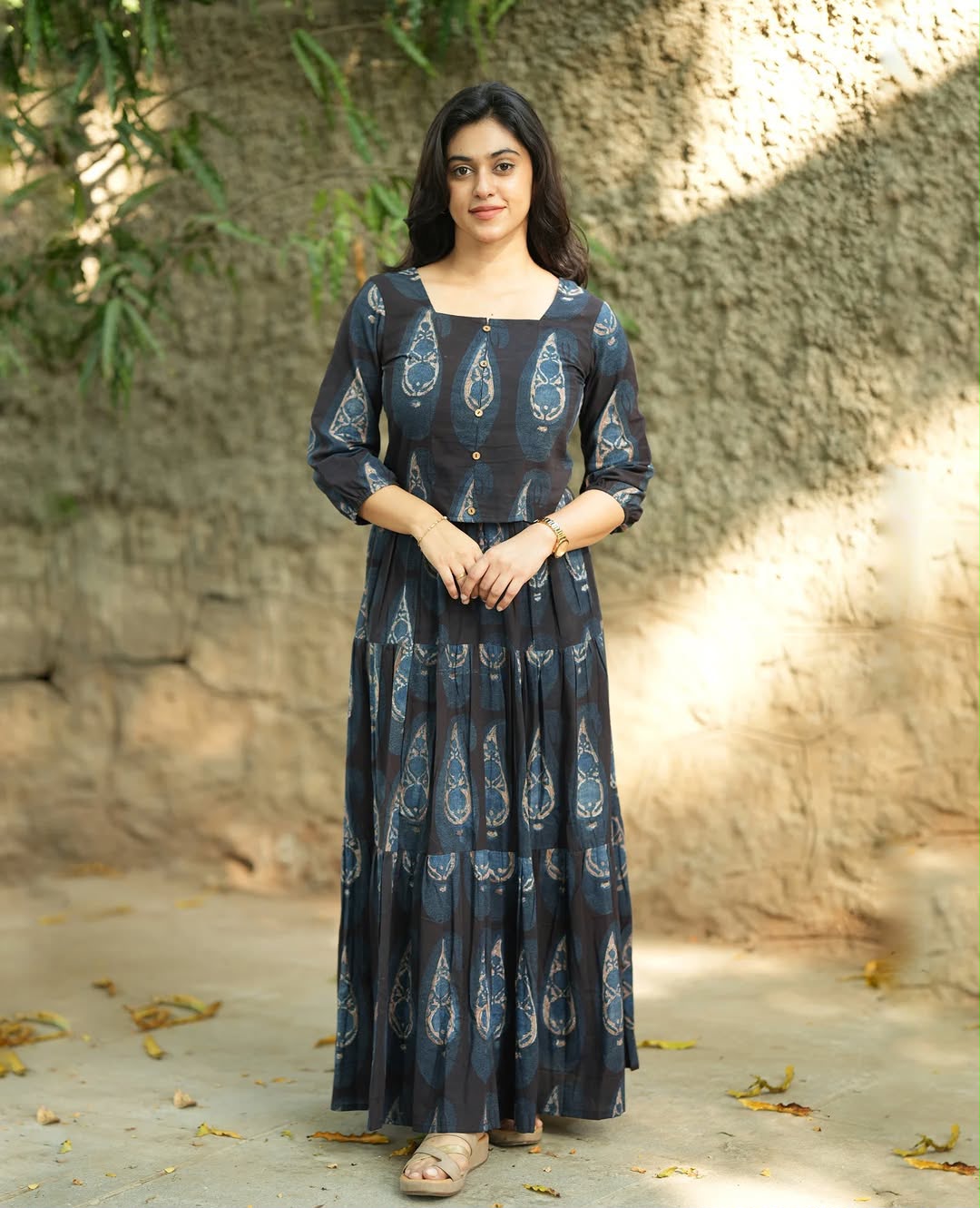 Black Paisley Printed Cotton Maxi Dress