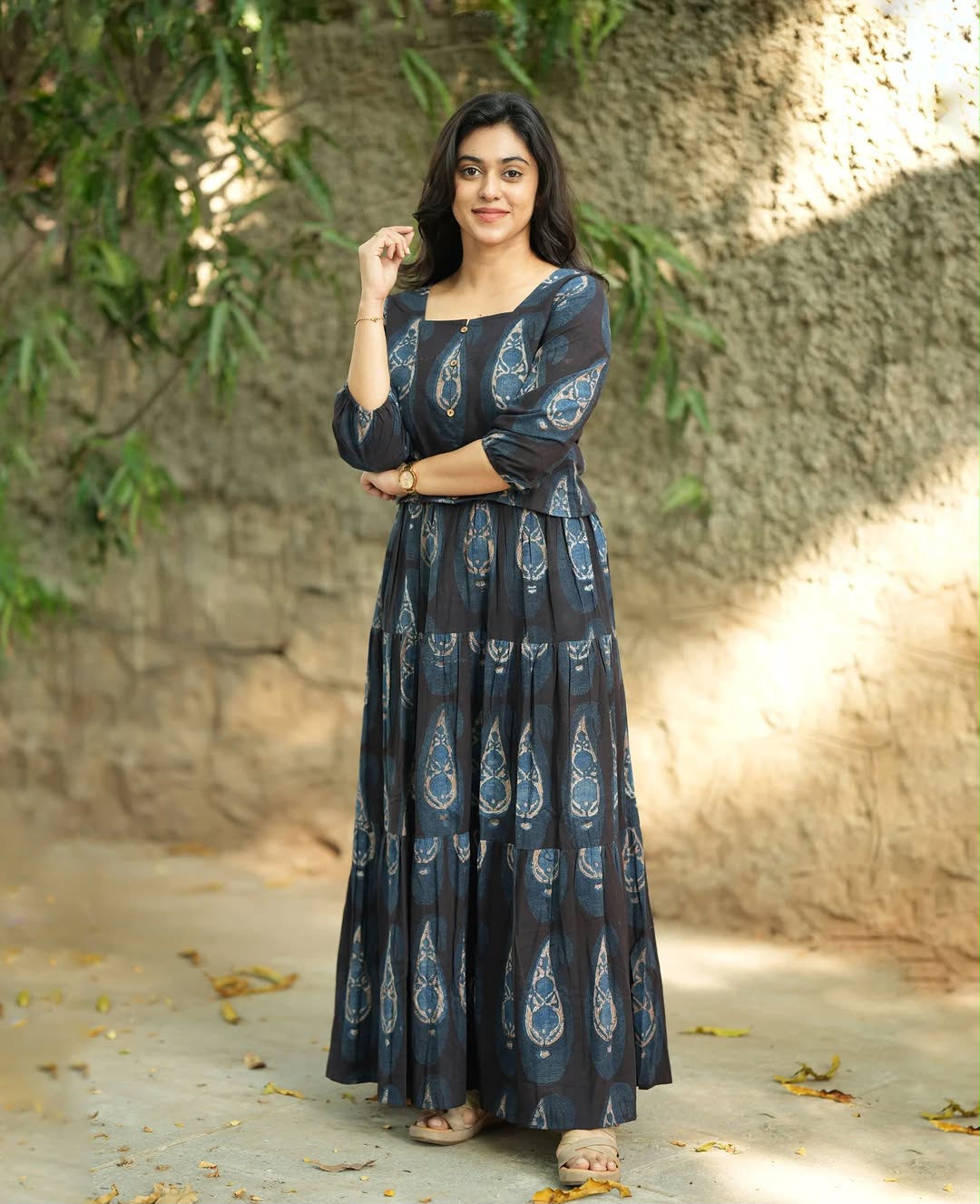 Black Paisley Printed Cotton Maxi Dress