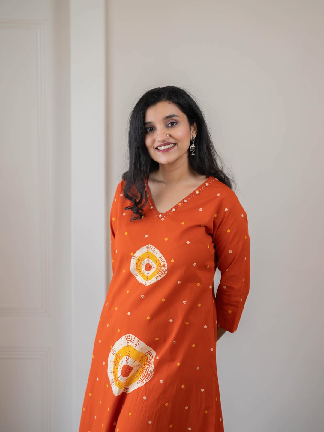 Orange Bandhani Print Kurta Set with Dupatta