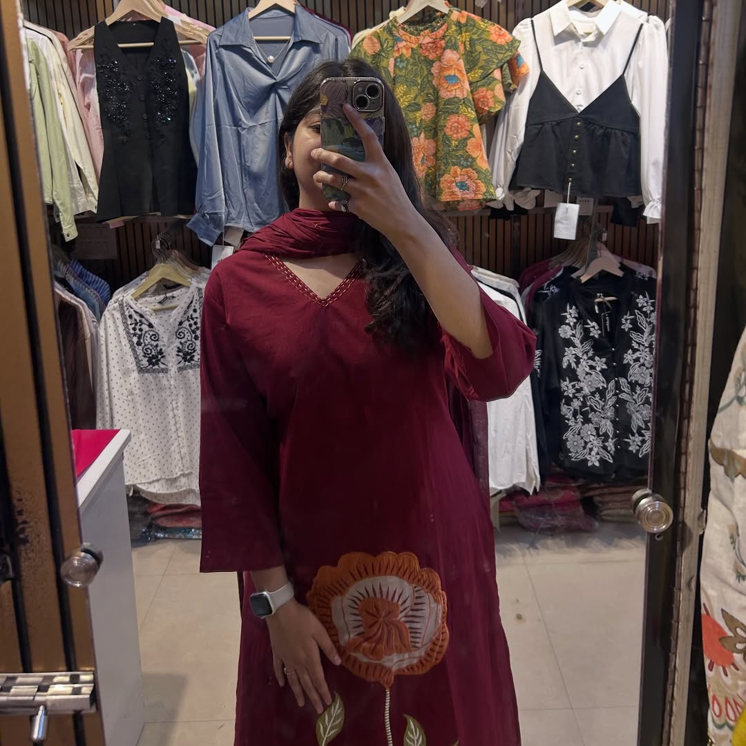 Wine Bloom Embroidered Kurta Set