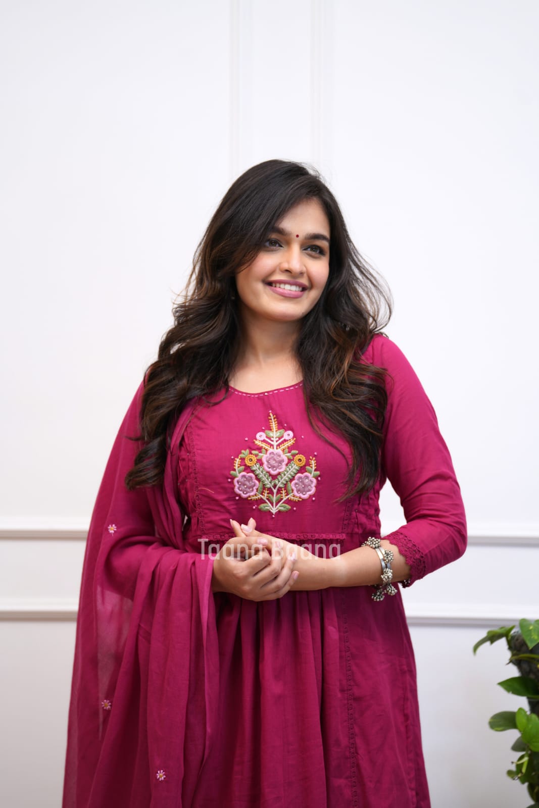 Rani Pink Floral Embroidered Anarkali Set