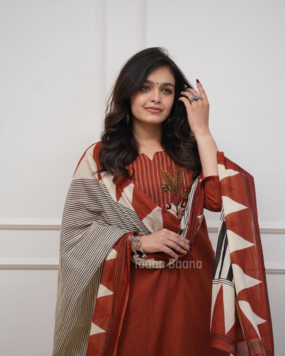 Rust Red Embroidered Kurta Set with Dupatta