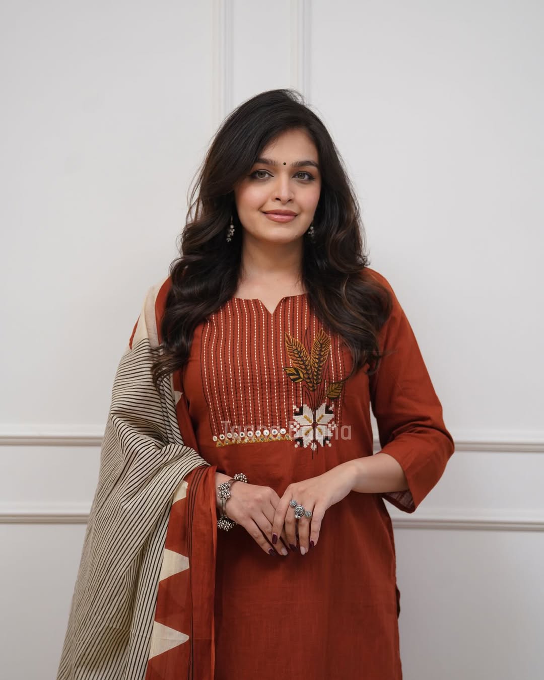 Rust Red Embroidered Kurta Set with Dupatta
