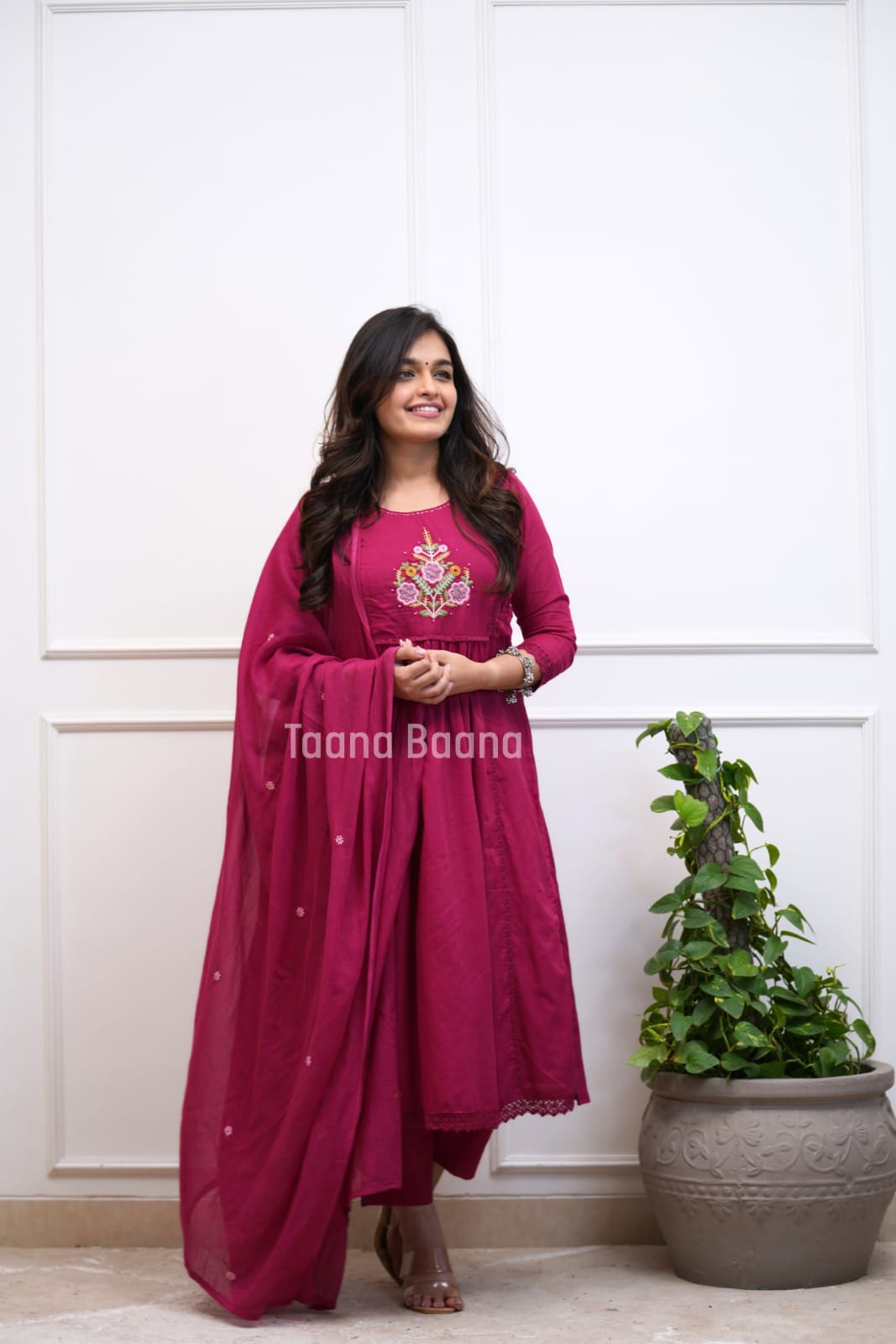 Rani Pink Floral Embroidered Anarkali Set